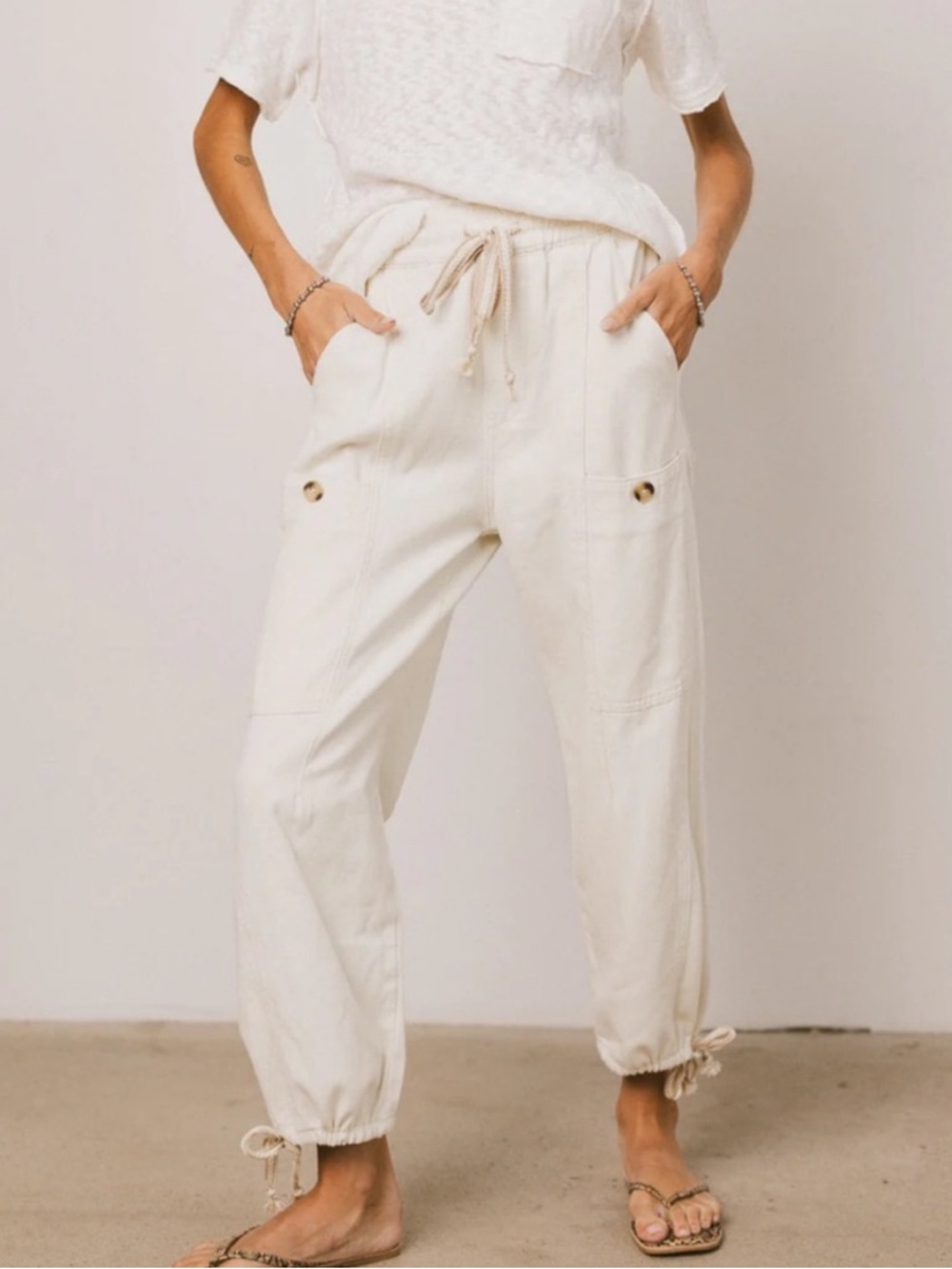 bohme Cream Drawstring Utility Joggers